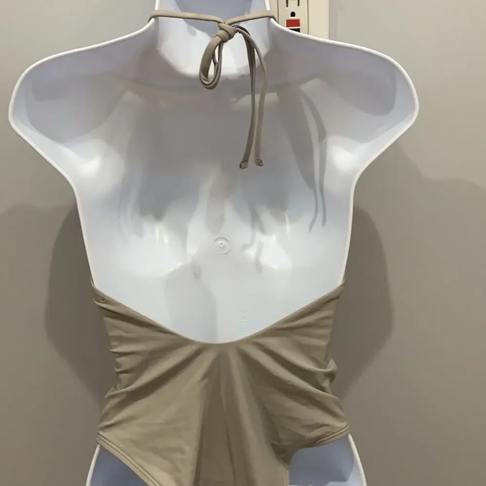 AERIE Gray Strappy One Piece Halter Swimwear NWOT